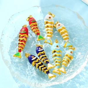 Y2K colorful enamel fish pendants in ripple glass dish with sea style aesthetic