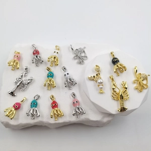 Exotic Copper Zirconia Marine Life Octopus Lobster Pendant 18K Gold Plated Enamel DIY Necklace Jewelry Accessory For Women