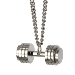 Stainless Steel Dumbbell Pendant Necklace Fitness Gym Jewelry Hip Hop Punk Barbell Charm Necklace For Men Women Accessories