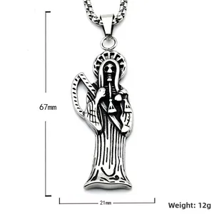 Pendentif faucheuse rétro en acier inoxydable, taille 67x21mm et poids 12g