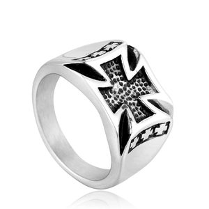 Men's Punk Hip Hop Cross Ring Titanium Steel Gothic Iron Cross Biker Ring Vintage Black Finish Religious Jewelry Gift for Men