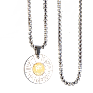 Stainless Steel Twelve Zodiac Signs Pendant Necklace Gold Silver Two Tone Constellation Round Medallion Jewelry Gift For Men Women