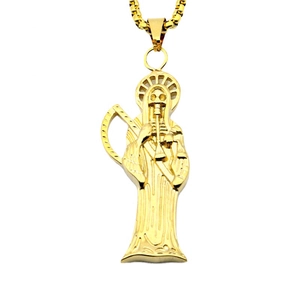 Collier avec pendentif Santa Muerte doré pour homme, bijoux gothiques en acier titane