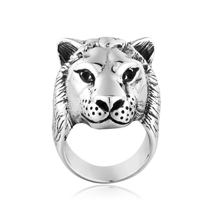 Retro lion head titanium steel ring for men with vintage black distressed finish