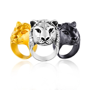 Retro Men Stainless Steel Lion Leopard Head Animal Ring Punk Rock 3D Carved Biker Ring Hip Hop Jewelry For Men