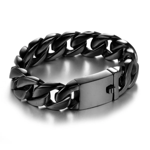 Men's bold black stainless steel Cuban link bracelet with a secure square clasp