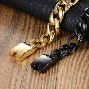 Herren Armband aus Titanstahl in Gold und Schwarz mit einzigartiger Schlangen紋理-Gravur