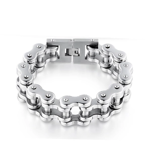 Pulsera de Cadena de Bicicleta de Acero Inoxidable para Hombre Brazalete Mecánico Industrial Pesado Joyería de Mano Pulida de Moda