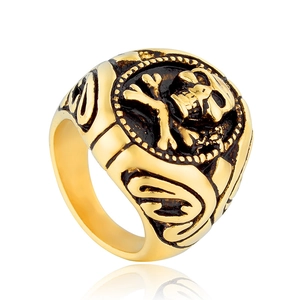 Anello da uomo vintage con teschio in acciaio dorato e finitura stile punk