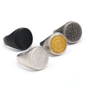 Anillos de sello con brújula para hombre en acero inoxidable negro, plata y oro