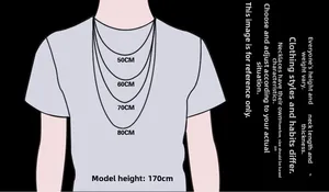 Guía de tallas para collares de 50-80cm mostrada en un modelo de 170cm de altura