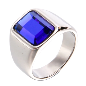 Anello vintage da uomo in acciaio inossidabile con grande gemma blu rettangolare