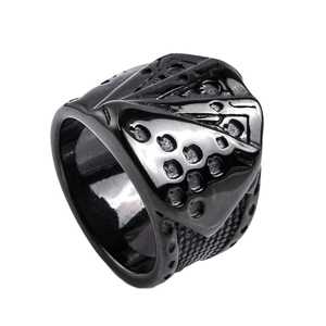 Men's vintage black stainless steel ring with 3D relief poker royal flush pattern