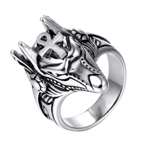 Punk Anubis ring van roestvrij staal met Ankh symbool en vintage afwerking