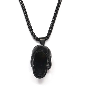 Punk zwarte schedel hanger met box-ketting van duurzaam titaniumstaal voor heren