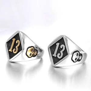 Punk Roestvrijstalen Schedel Ring Voor Heren Gothic Vintage Biker Zegelring Met Nummerpatroon Mode Sieraden Ring