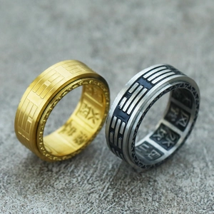 Vintage stainless steel spinner rings featuring Chinese Tai Chi Bagua and Yin Yang designs