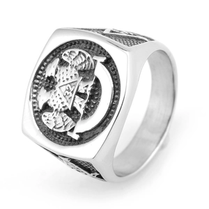 Punk roestvrijstalen ring met tweekoppige adelaar en maçonniek embleem nummer 32