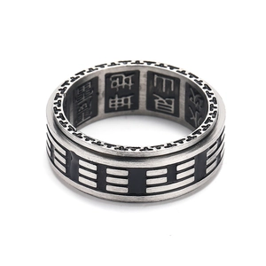 Men's spinning Tai Chi ring in stainless steel with engraved Yin Yang and Bagua symbols