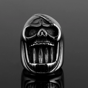 Bague décapsuleur tête de mort gothique pour homme en acier inoxydable poli antique