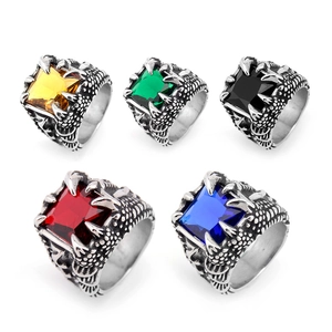 Men's Stainless Steel Dragon Claw Ring With Square Zirconia Vintage Punk Gothic Style Jewelry Dragon Scale Pattern Men Ring