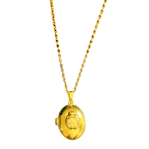 Collar de relicario dorado con colgante de mariquita en 3D y cadena minimalista