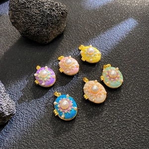 Vintage enamel locket necklace with pearl detail in six assorted pastel colors