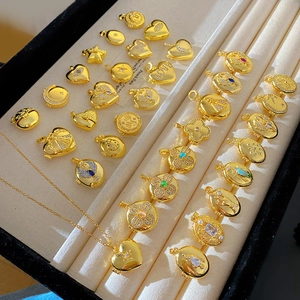 Golden locket necklaces set with micro-inlaid zircon in heart and star shapes