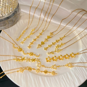 Roestvrij Stalen Strass Kwastje Klaver Ketting Voor Vrouwen Vintage Verguld Ster Vlinder Hart Kunstparel Hanger Ketting Feest Sieraden