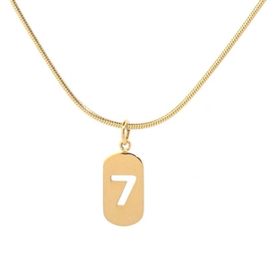 Polished gold titanium steel snake chain necklace with hollow number 7 pendant for women