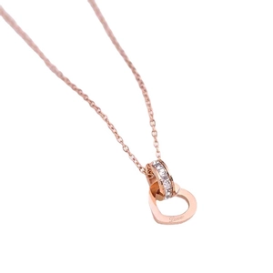 Rose gold heart and diamond ring interlocked necklace with Love engraving for women
