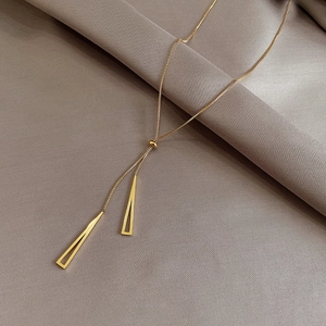 Titanium Steel Geometric Triangle Tassel Lariat Necklace For Women Adjustable Pull Out Box Chain Long Sweater Necklace Jewelry