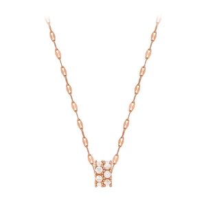 Rose gold cylinder pendant necklace for women with sparkling cubic zirconia pavé setting