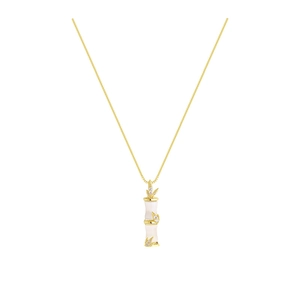 Minimalistische goldene Bambus-Halskette mit weißem Emaille und Zirkonia-Akzenten