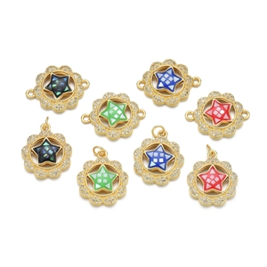 Gold plated sunflower star shell pendants with crystal inlay for DIY jewelry necklaces