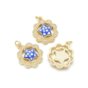 Gold plated sunflower star shell pendant necklace with blue enamel and zircon inlay