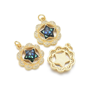 Star flower shell pendant in gold plating with crystal pave for DIY jewelry necklace