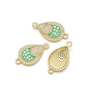 Pendentif goutte plaqué or 18K avec mosaïque verte et zircon pour la création de bijoux