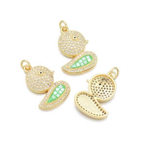 Gold-plated duck pendant necklace with shell oil finish and white cubic zirconia stones