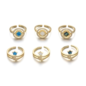 Lot de 6 bagues en cuivre plaqué or avec motifs célestes d'étoiles et lunes