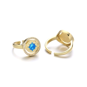 Bague ajustable minimaliste plaquée or 18 carats avec étoile hexagramme bleue et zircon