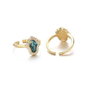 18K goud vergulde Hamsa hand open ring met opaal inleg en witte zirkonia steentjes