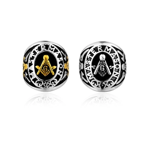 Vintage Masonic Titanium Steel Ring For Men Master Mason Compass Square G Signet Ring Retro Religious Men Jewelry Gift