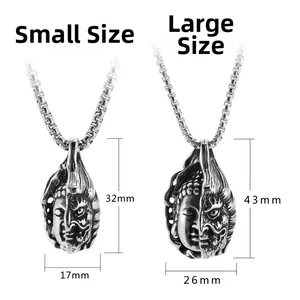 Detailed size comparison chart for small and large Buddha demon pendant necklaces