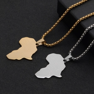 Golden and silver stainless steel Africa map necklaces with city name engravings