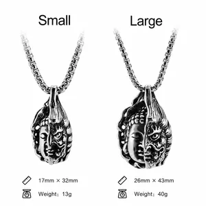 Vintage titanium steel Buddha and Demon mask pendant necklace in two different sizes