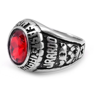 Bague punk vintage en acier inoxydable pour hommes avec pierre rouge et gravures