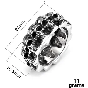 Gothic skull ring in retro black steel with 10.5mm width and 26mm diameter details