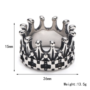 Gothic crown ring in vintage stainless steel with 15mm height and 26mm outer diameter