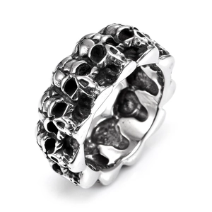 Vintage Stainless Steel Skull Band Ring For Men Gothic Punk Style Multiple Skulls Relief Hip Hop Fashion Metal Ring Jewelry